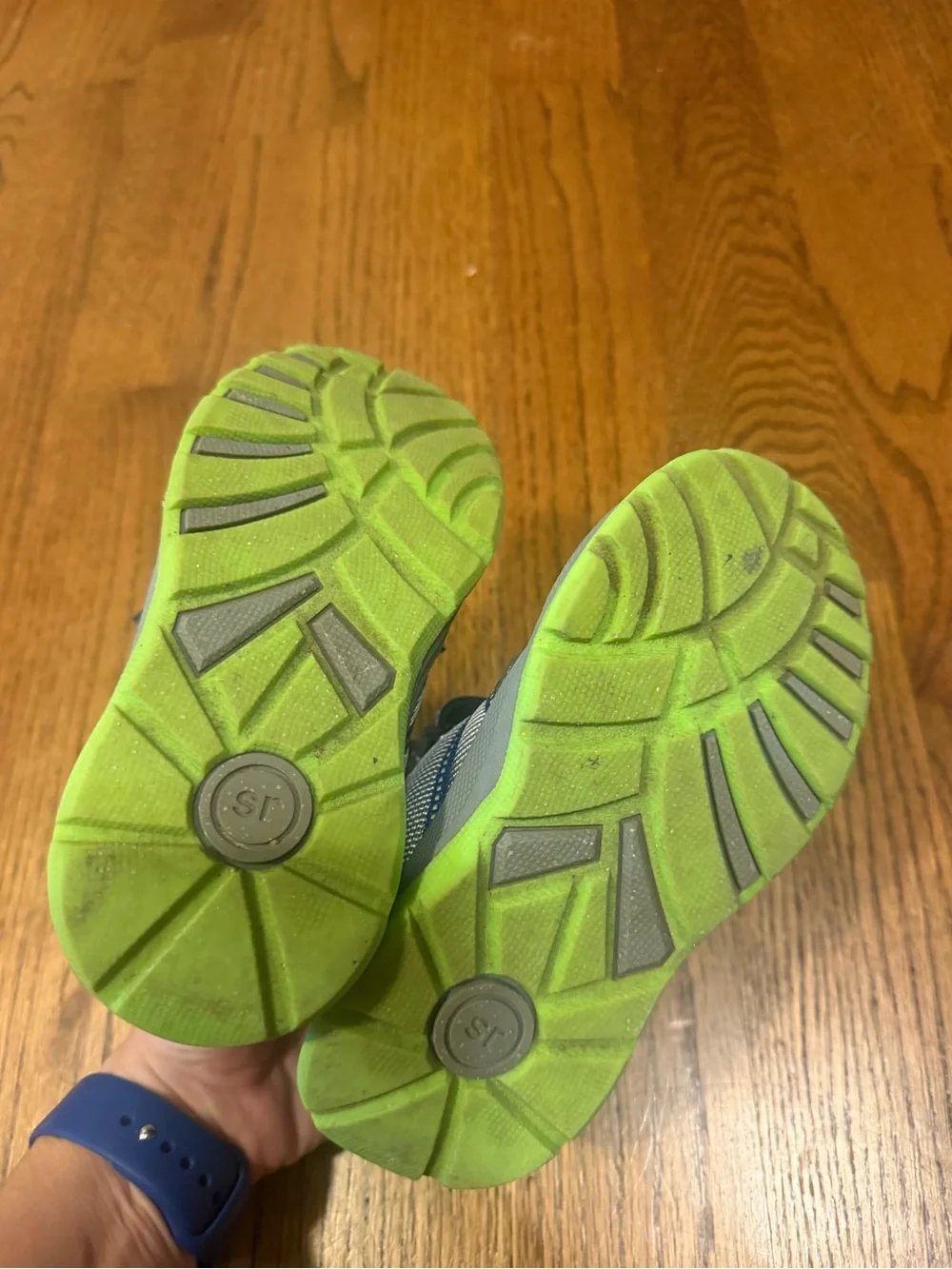 Kids Gray and Blue High-Top Sneakers with Lime Accent